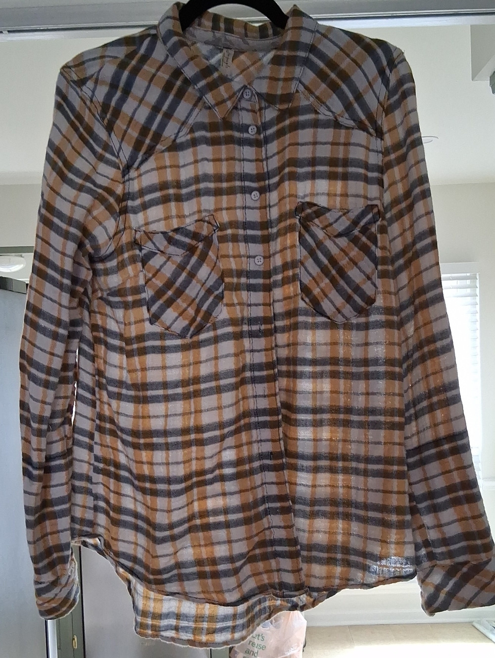 Free People Womens Plaid Button-Down Shirt in Mustard and Gray
